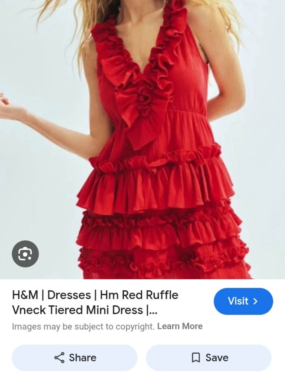 H&M Red Ruffle Vneck Tiered Mini Dress Small